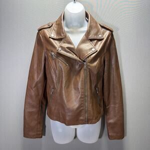Levi's Womans Asymmetrical Faux Leather Brown Motorcycle Jacket L89806 Size M